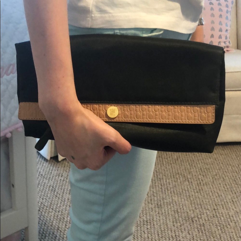 Carolina Herrera Olive green satin clutch